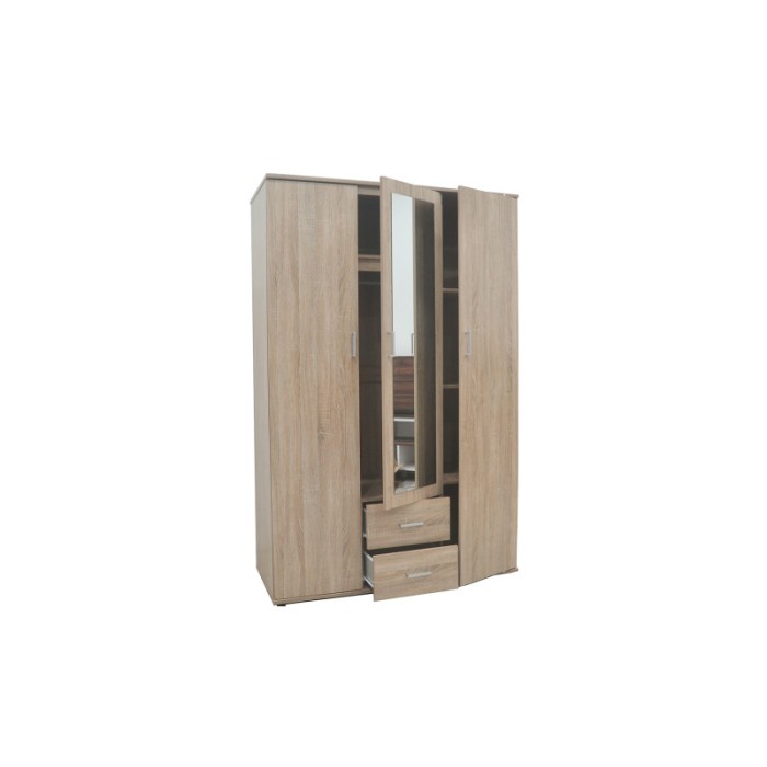 Armoire, garde-robe, avec miroir collection TOM, 3 portes 120 cm, penderie intégrée chêne sonoma