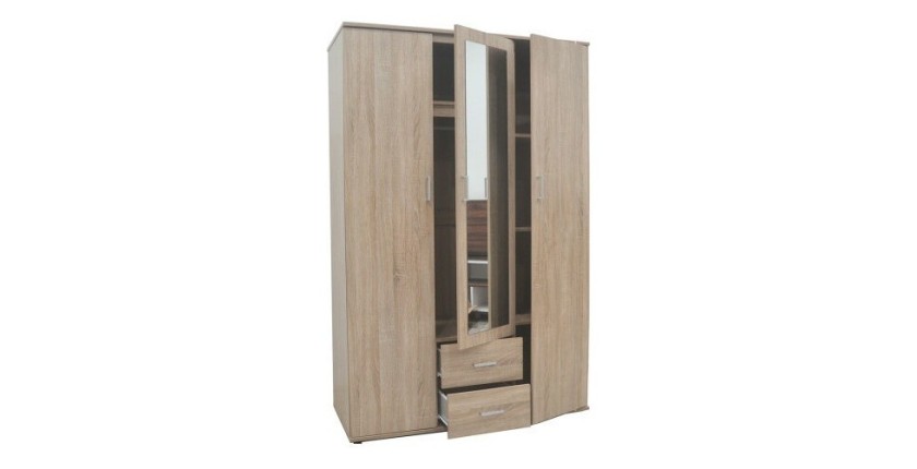Armoire, garde-robe, avec miroir collection TOM, 3 portes 120 cm, penderie intégrée chêne sonoma