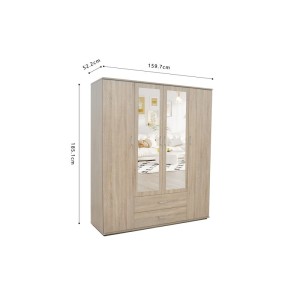 Armoire, garde-robe, avec miroir collection TOM, 4 portes 160 cm, penderie intégrée chêne sonoma