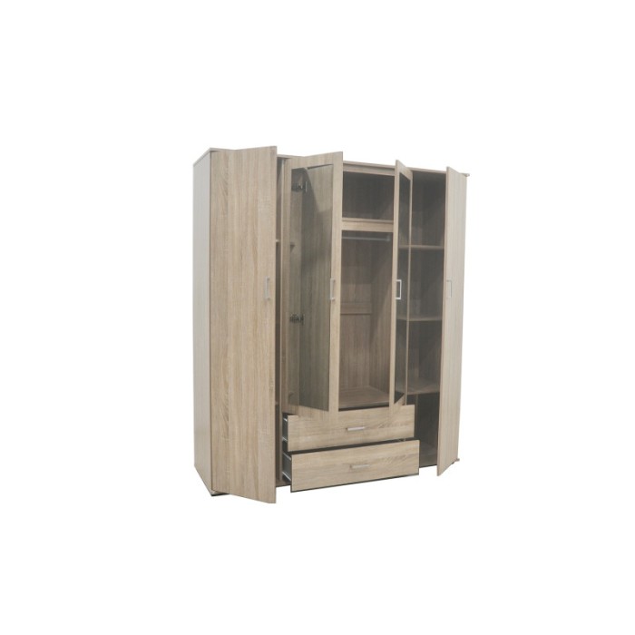 Armoire, garde-robe, avec miroir collection TOM, 4 portes 160 cm, penderie intégrée chêne sonoma