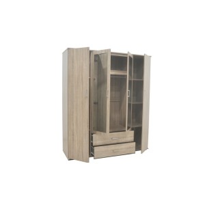 Armoire, garde-robe, avec miroir collection TOM, 4 portes 160 cm, penderie intégrée chêne sonoma