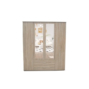 Armoire, garde-robe, avec miroir collection TOM, 4 portes 160 cm, penderie intégrée chêne sonoma