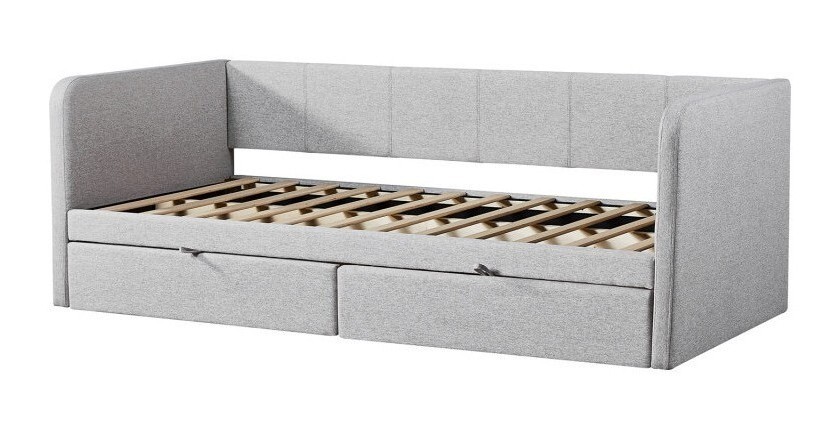 Lit avec revêtement en tissu 90x200 cm SAMMY, coloris beige