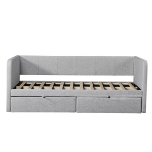 Lit avec revêtement en tissu 90x200 cm SAMMY, coloris beige