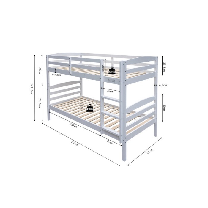 Lit en bois superposé évolutif 90x200 cm BOY, coloris blanc