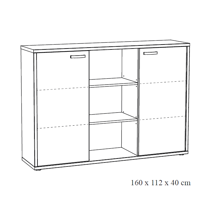 Buffet bas de rangement pour bureau 2 portes et étagères coloris chêne clair et noir