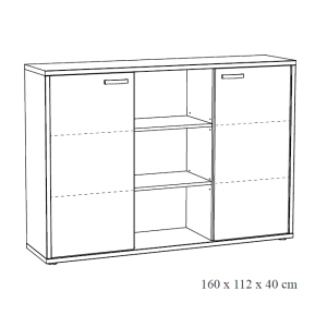 Buffet bas de rangement pour bureau 2 portes et étagères coloris chêne clair et noir