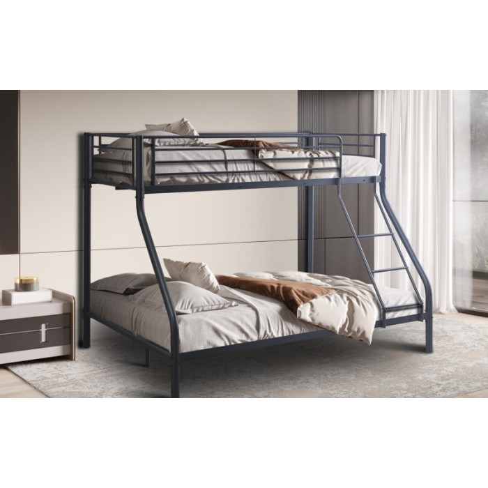 Lit en métal superposé 90x200 en haut et 140x200 en bas SAMMY, coloris gris foncé