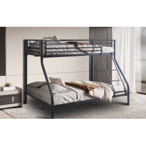 Lit en métal superposé 90x200 en haut et 140x200 en bas SAMMY, coloris gris foncé