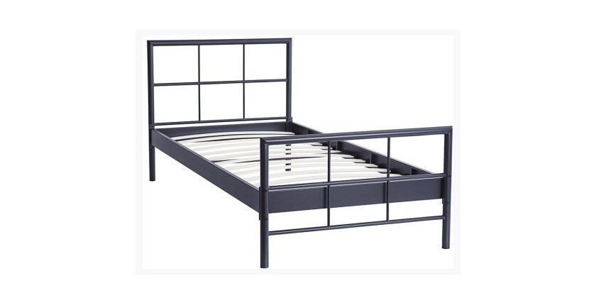 Lit en métal 90x200 cm SORA, coloris gris foncé