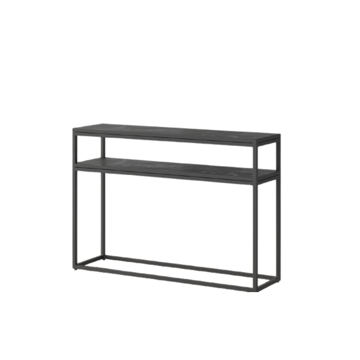 Console de salon style industriel en bois massif exotique de Mangolia noir et structure métal. Collection MADEIRO