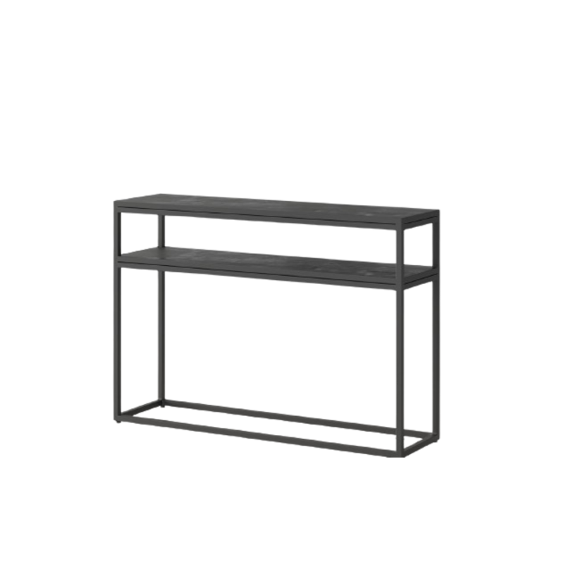 Console de salon style industriel en bois massif exotique de Mangolia noir et structure métal. Collection MADEIRO