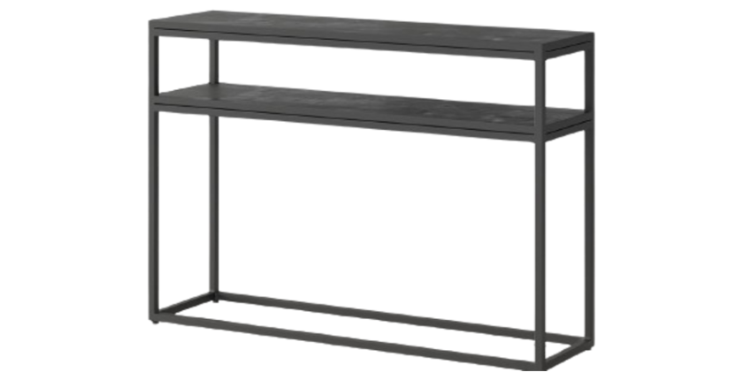 Console de salon style industriel en bois massif exotique de Mangolia noir et structure métal. Collection MADEIRO