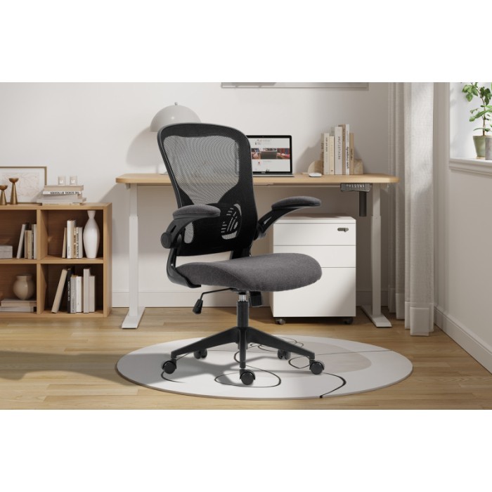 Chaise de bureau IPOLIST Tissu filet noir et gris, idéal pour un bureau confortable et moderne