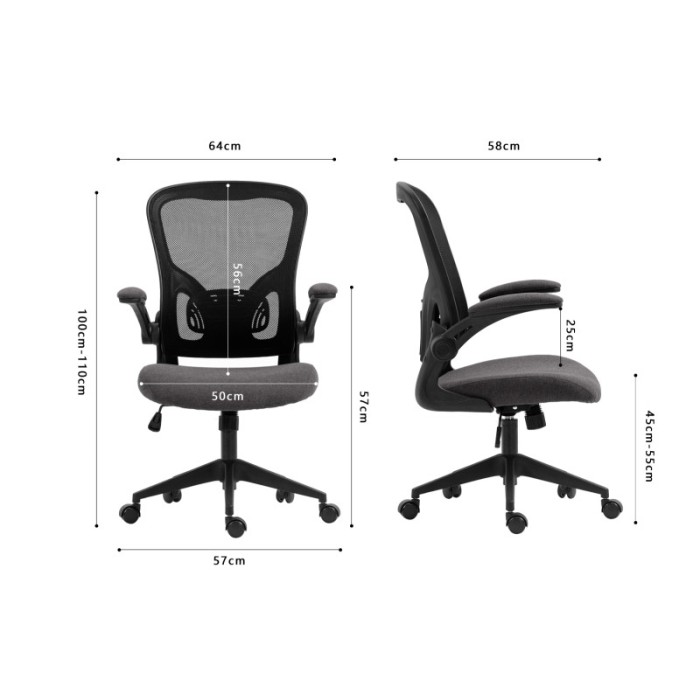 Chaise de bureau IPOLIST Tissu filet noir et gris, idéal pour un bureau confortable et moderne