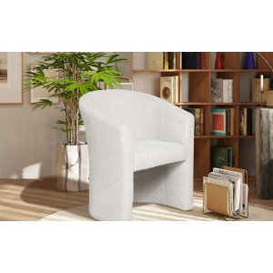 Fauteuil de salon confortable en tissu blanc écru. Collection KYOTO