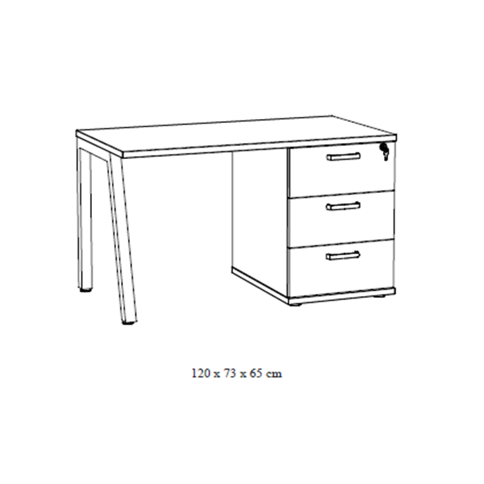 Bureau robuste chêne vieilli avec caisson 3 tiroirs – Collection SUZI – Idéal petit espace