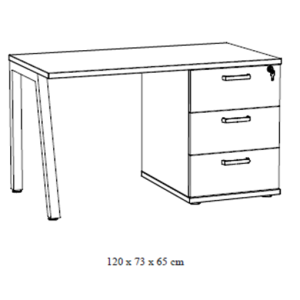 Bureau robuste chêne vieilli avec caisson 3 tiroirs – Collection SUZI – Idéal petit espace