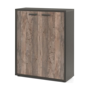 Rangement Bureau - Meuble 2 Portes coloris Noir et Chêne vieilli | Collection SOON | Meublorama