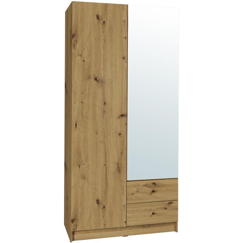 Armoire 2 portes 2 tiroirs pour dressing collection KANELLE coloris chêne clair