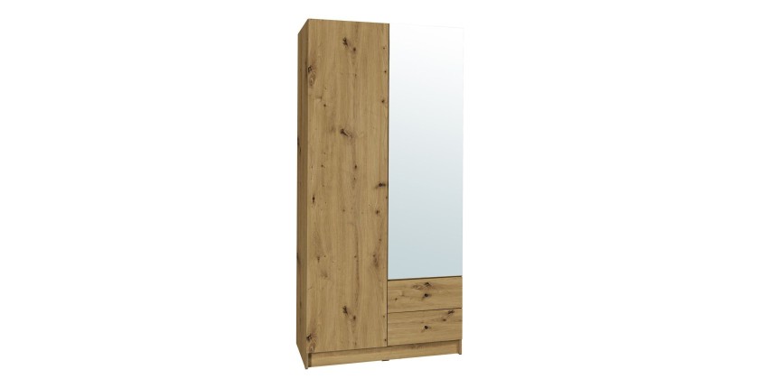 Armoire 2 portes 2 tiroirs pour dressing collection KANELLE coloris chêne clair