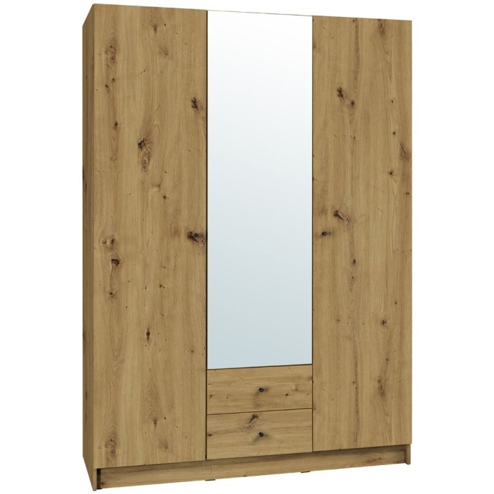 Armoire 3 portes 2 tiroirs pour dressing collection KANELLE coloris chêne clair