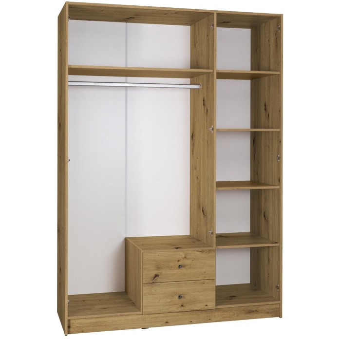 Armoire 3 portes 2 tiroirs pour dressing collection KANELLE coloris chêne clair