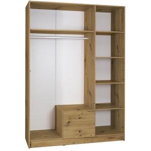 Armoire 3 portes 2 tiroirs pour dressing collection KANELLE coloris chêne clair