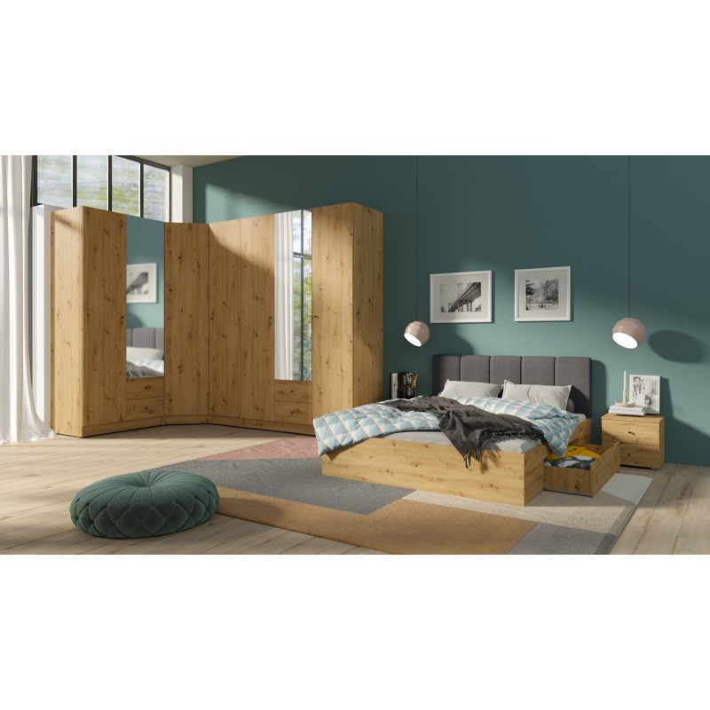 Dressing d'angle complet collection KANELLE coloris chêne clair.