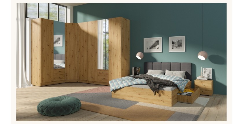 Dressing d'angle complet collection KANELLE coloris chêne clair.