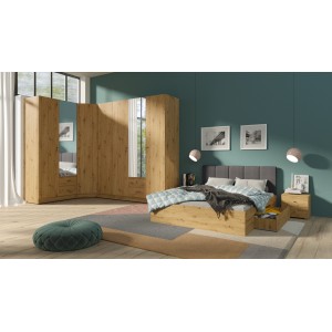 Dressing d'angle complet collection KANELLE coloris chêne clair.