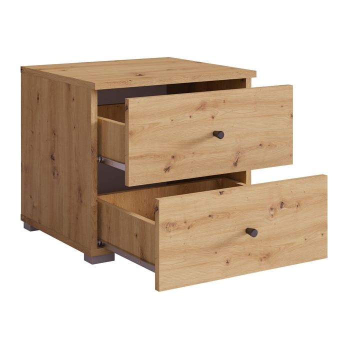 Chevets, collection KANELLE. Lot de deux tables de nuit coloris chêne clair