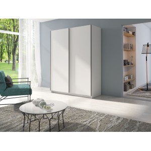 Armoire, garde robe GOZU 150 cm deux portes coulissantes. Dressing complet avec penderie et étagères. Coloris blanc