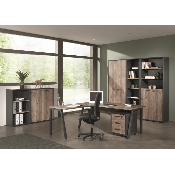 Bureau professionnel droit 200 cm SOON – Chêne vieilli et noir – Style design contemporain