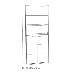 Bibliothèque de bureau SOON – 2 portes et 4 étagères – Chêne vieilli & noir – L90 x H216 x P40 cm