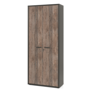 Armoire de bureau SOON – 2 portes et 5 étagères – Chêne vieilli & noir – L90 x H216 x P40 cm