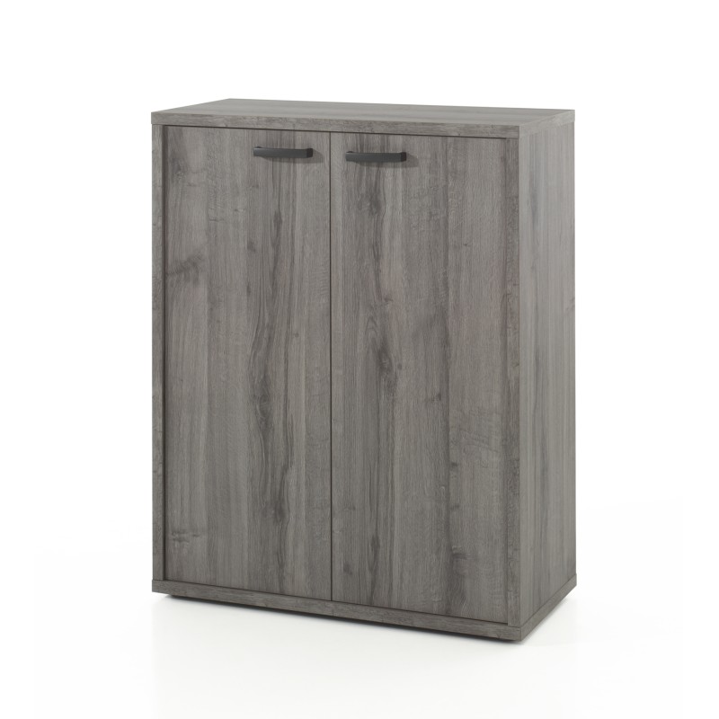 Rangement de bureau SOON – Meuble 2 portes – Chêne Sherman gris – L90 x H112 x P40 cm