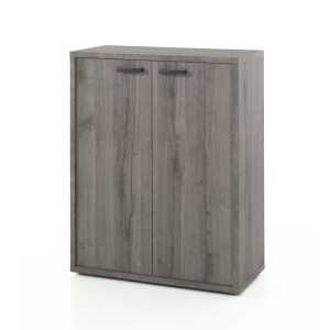 Rangement de bureau SOON – Meuble 2 portes – Chêne Sherman gris – L90 x H112 x P40 cm