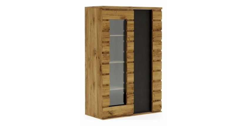 Vitrine vaisselier ROMI 2 portes coulissantes coloris chêne et gris anthracite