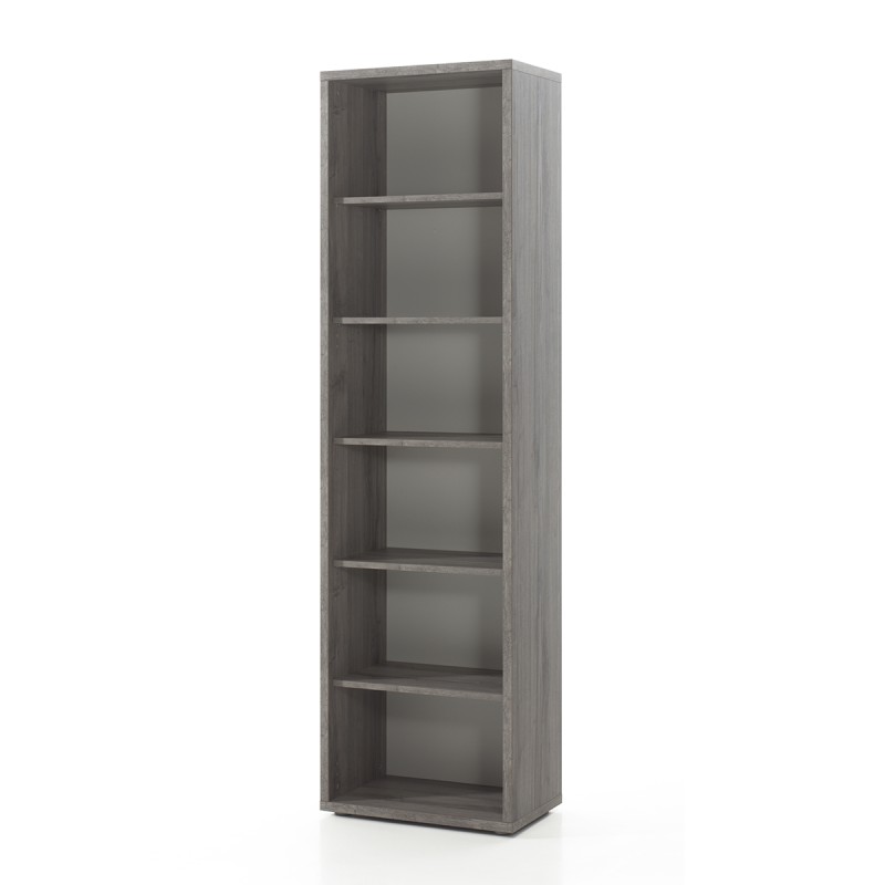 Bibliothèque de Bureau avec 5 étagères coloris chêne gris effet bois | Collection SOON | Meublorama