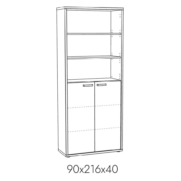 Bibliothèque de bureau – 2 portes et étagères – Collection SOON – Blanc Mat