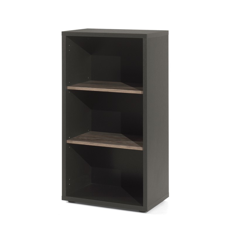 Bibliothèque de bureau SOON – Meuble 2 étagères – Chêne vieilli et noir – L60 x H112 x P40 cm
