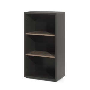 Bibliothèque de bureau SOON – Meuble 2 étagères – Chêne vieilli et noir – L60 x H112 x P40 cm