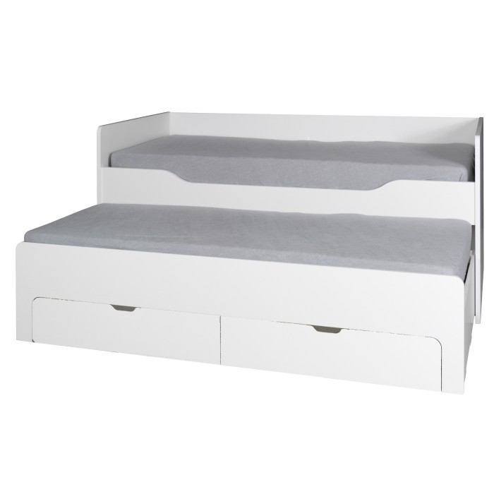 Lit gigogne avec tiroirs 90x200 collection RICCO - Coloris blanc alpin, idéal pour votre enfant et sa chambre