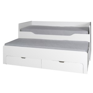 Lit gigogne avec tiroirs 90x200 collection RICCO - Coloris blanc alpin, idéal pour votre enfant et sa chambre