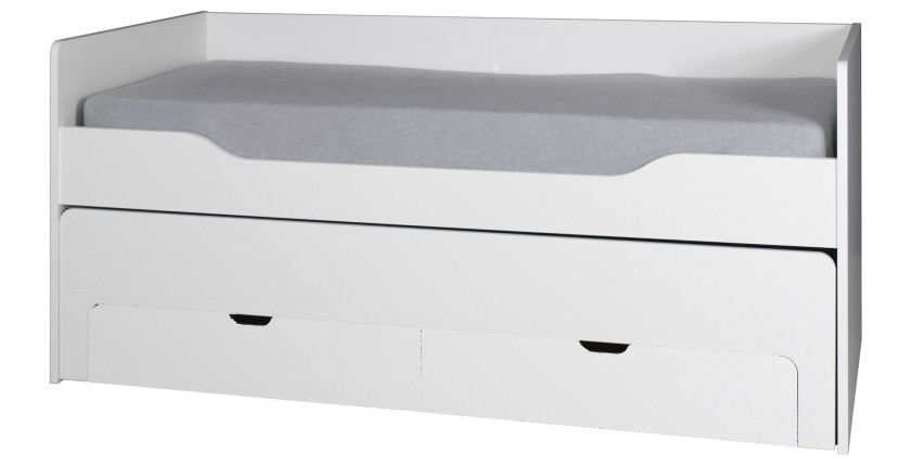 Lit gigogne avec tiroirs 90x200 collection RICCO - Coloris blanc alpin, idéal pour votre enfant et sa chambre