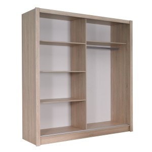 Armoire, garde robe ROME 180 cm deux portes avec miroir. Dressing complet avec penderie et étagères. Coloris chêne sonoma