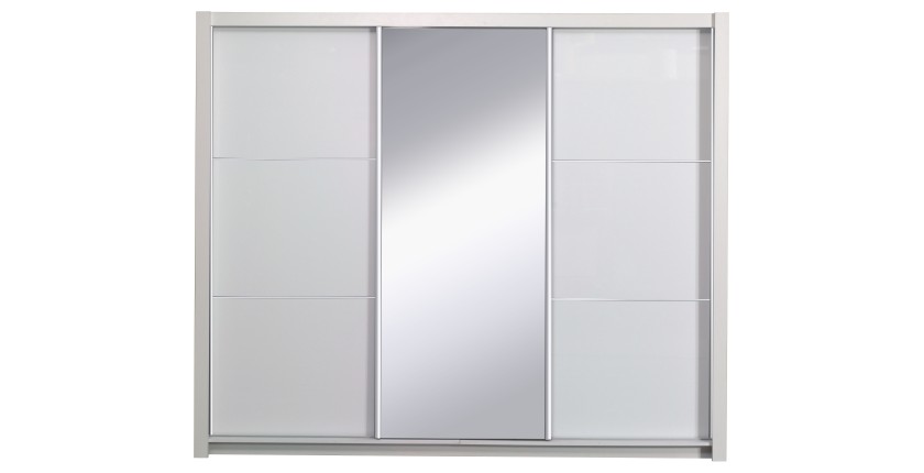 Armoire, garde robe SENA 208 cm deux portes avec miroir. Dressing complet avec penderie et étagères. Coloris Blanc brillant