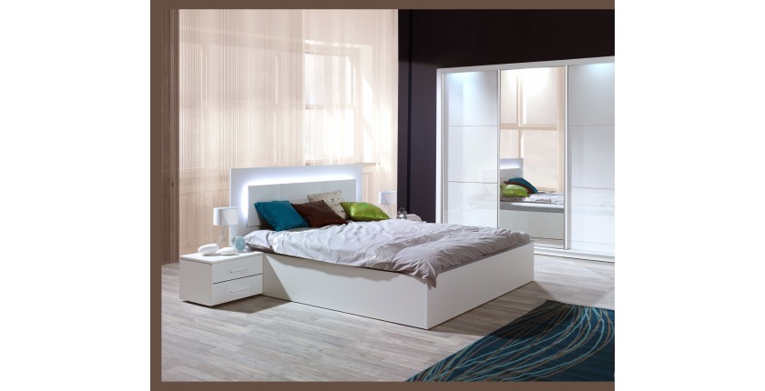 Chambre complète SENA, coloris blanc brillant, lit 160x200cm