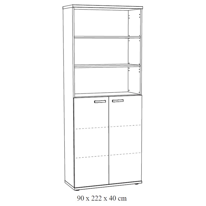 Bibliothèque de Bureau - Meuble 2 Portes et étagères Chêne clair et Noir | Collection YUKON